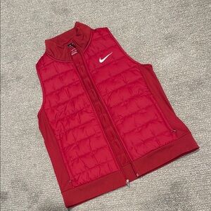 Nike dark Red Puffer Vest with Stand-Up Collar